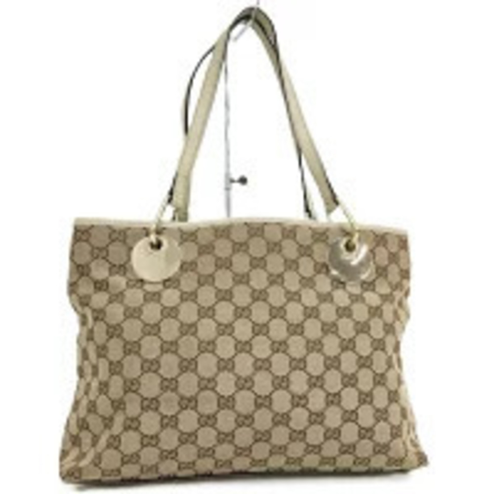 Gucci Tote Bag GG Canvas Leather Beige Cream